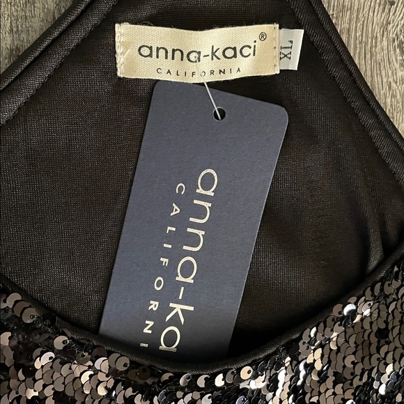 Anna-Kaci NWT Women's black sequined racerback camisole tank top - Picture 5 of 7